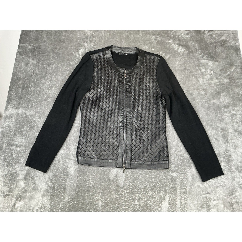 Michael Simon Women's BLACK Lambskin /Sweater Long Sleeve Jacket Size Large